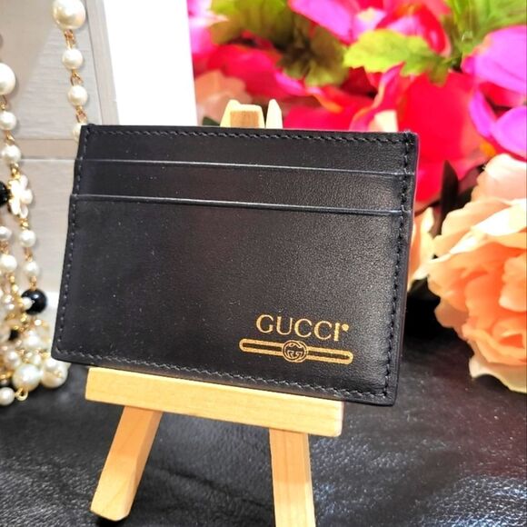 GUCCI Plutone Calfskin Logo Card Holder Black - Picture 1 of 10